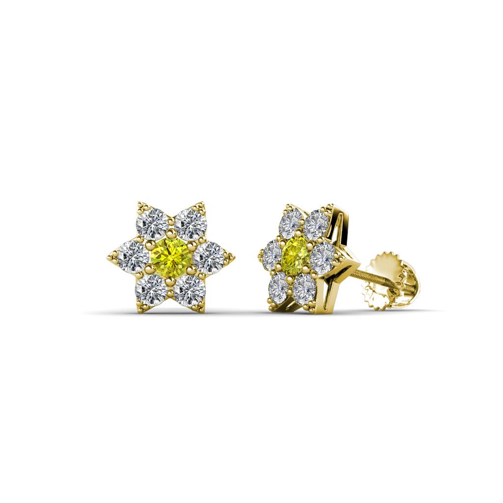 Amora Yellow and White Diamond Flower Earrings 