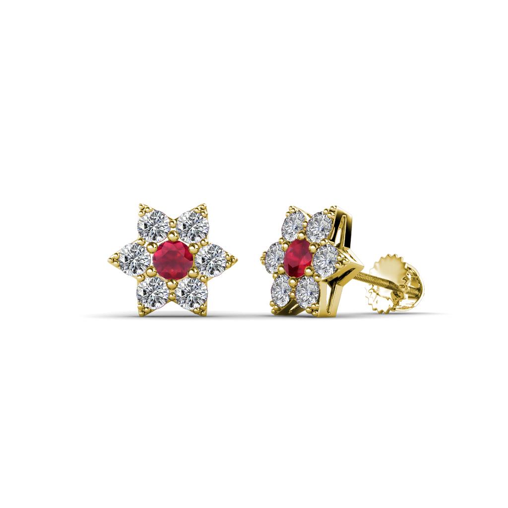 Amora Ruby and Diamond Flower Earrings 