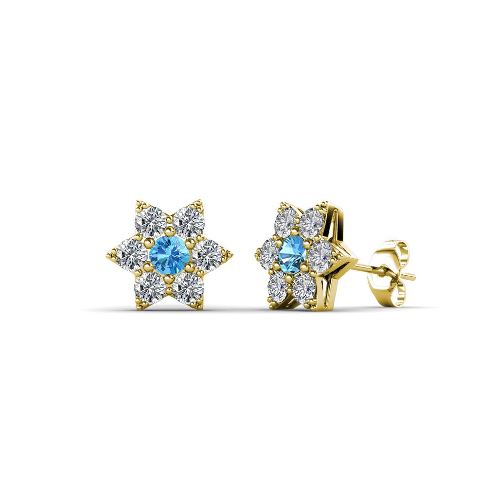 Amora Blue Topaz and Lab Grown Diamond Flower Earrings 