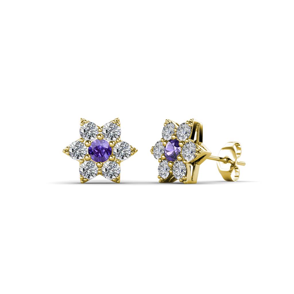 Amora Iolite and Lab Grown Diamond Flower Earrings 