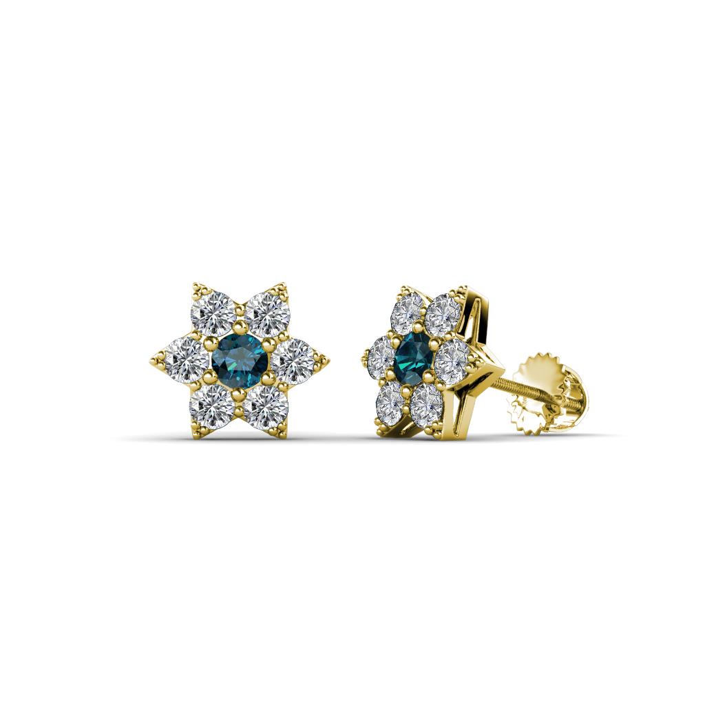 Amora Blue and White Lab Grown Diamond Flower Earrings 