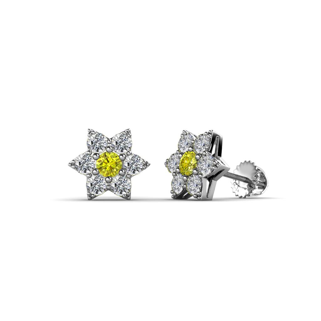 Amora Yellow and White Lab Grown Diamond Flower Earrings 