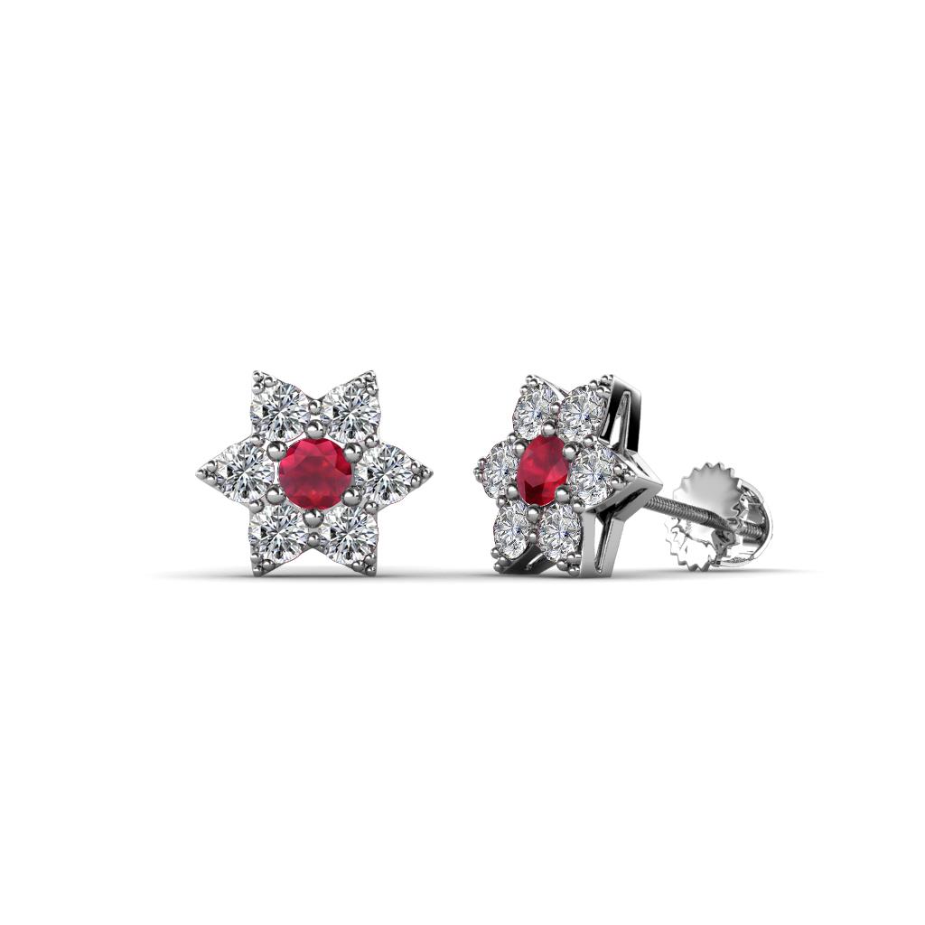 Amora Ruby and Lab Grown Diamond Flower Earrings 
