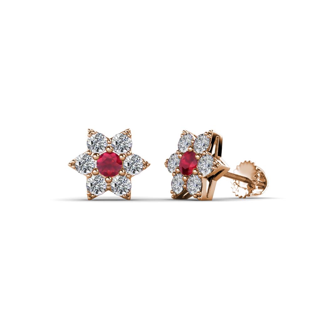 Amora Ruby and Lab Grown Diamond Flower Earrings 