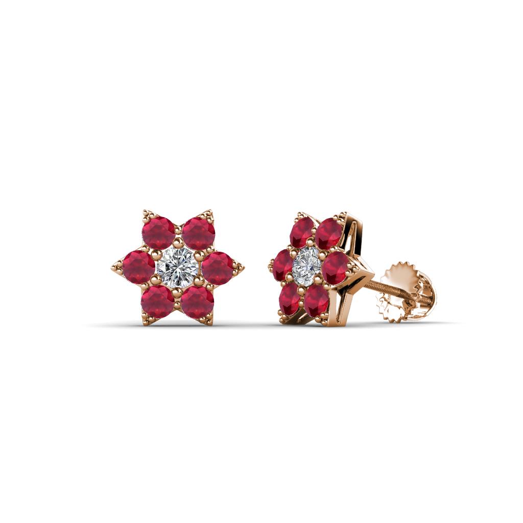 Amora Diamond and Ruby Flower Earrings 