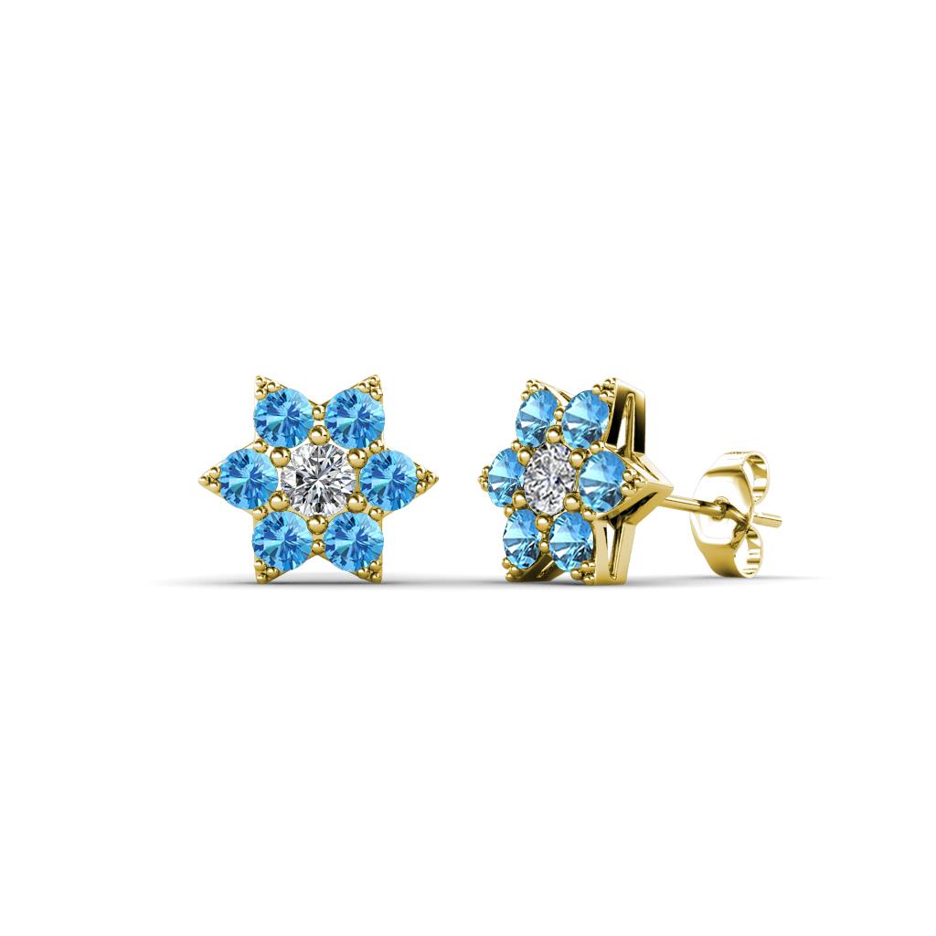 Amora Diamond and Blue Topaz Flower Earrings 