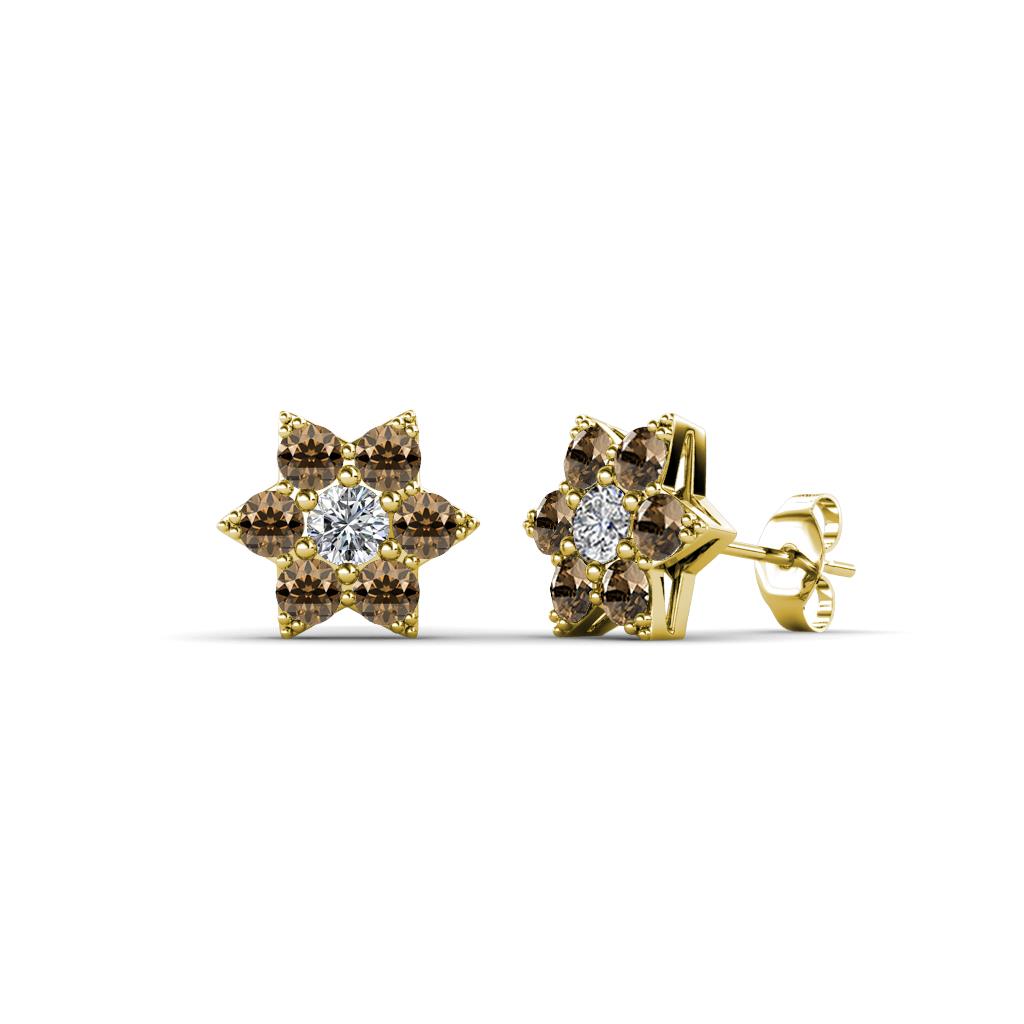 Amora Diamond and Smoky Quartz Flower Earrings 
