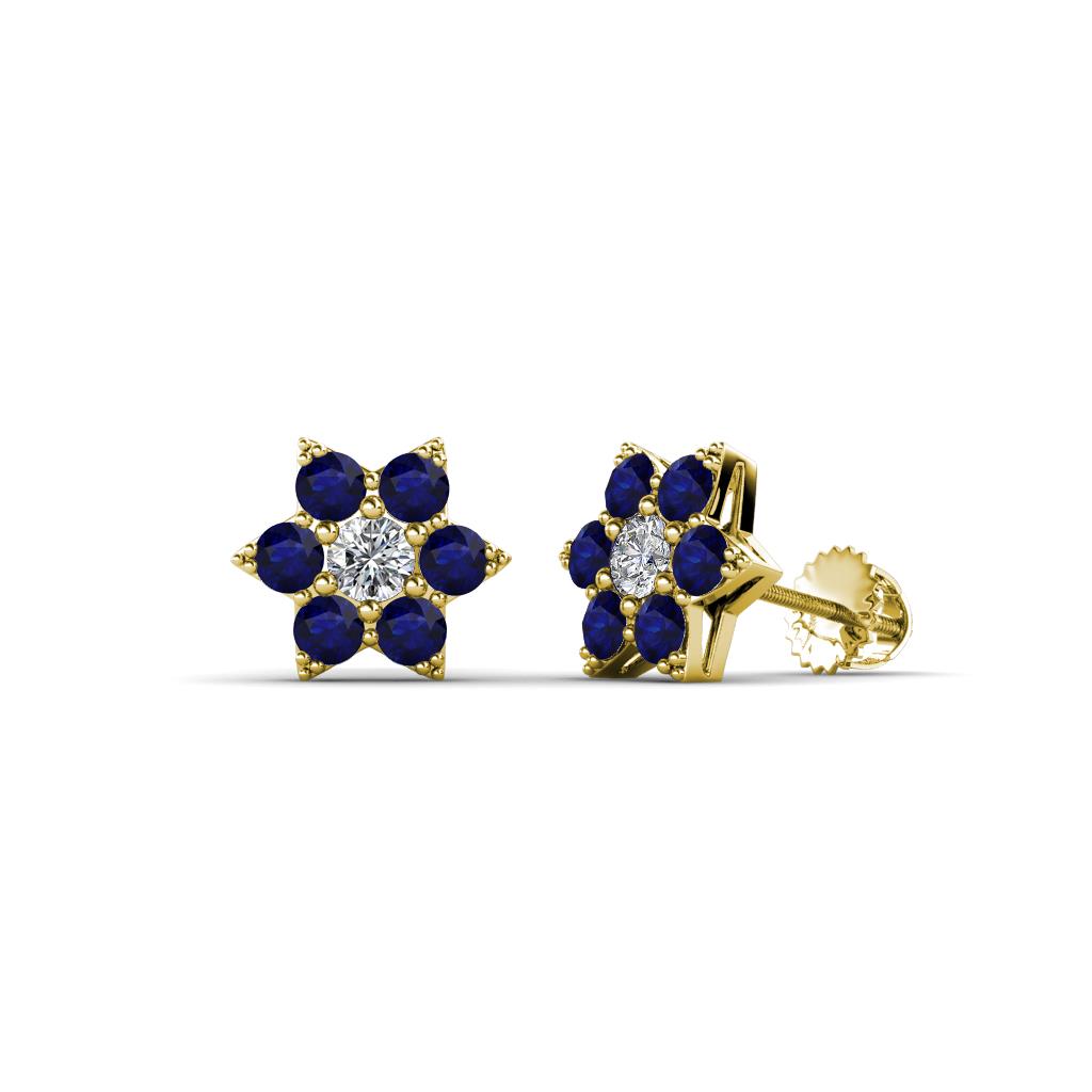 Amora Lab Grown Diamond and Blue Sapphire Flower Earrings 