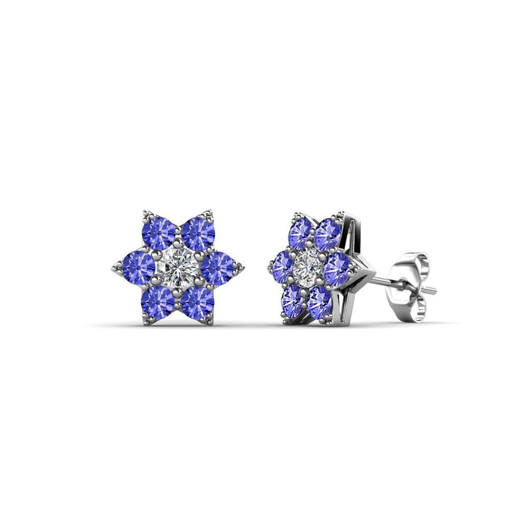 Amora Lab Grown Diamond and Tanzanite Flower Earrings 