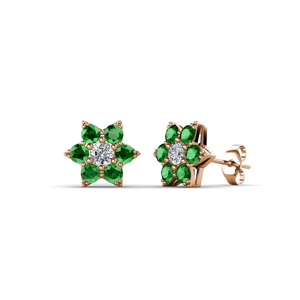Amora Lab Grown Diamond and Green Garnet Flower Earrings 