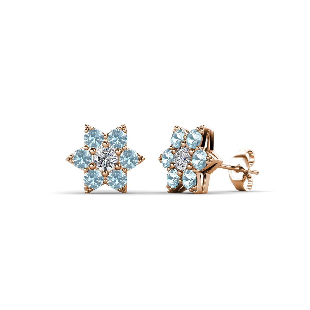 Amora Lab Grown Diamond and Aquamarine Flower Earrings 