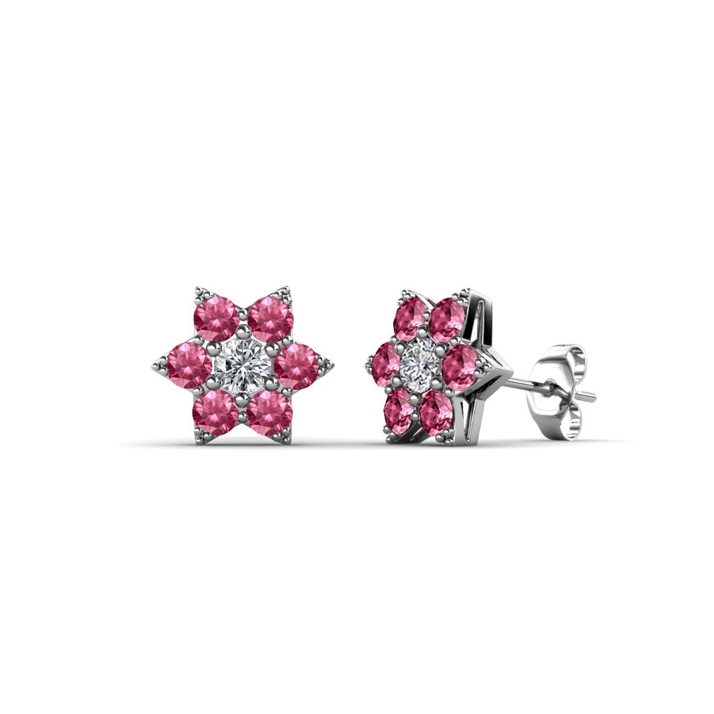 Amora Lab Grown Diamond and Pink Tourmaline Flower Earrings 