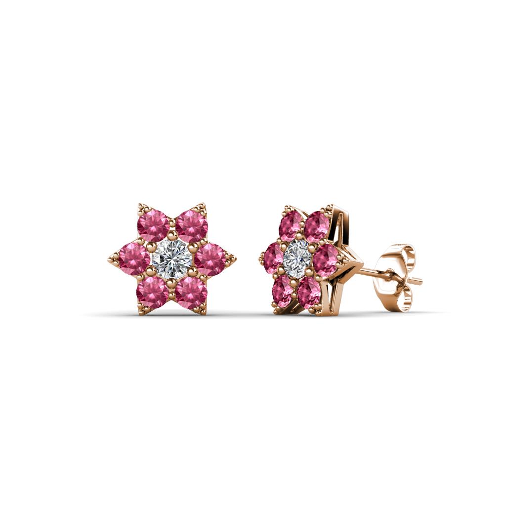 Amora Lab Grown Diamond and Pink Tourmaline Flower Earrings 