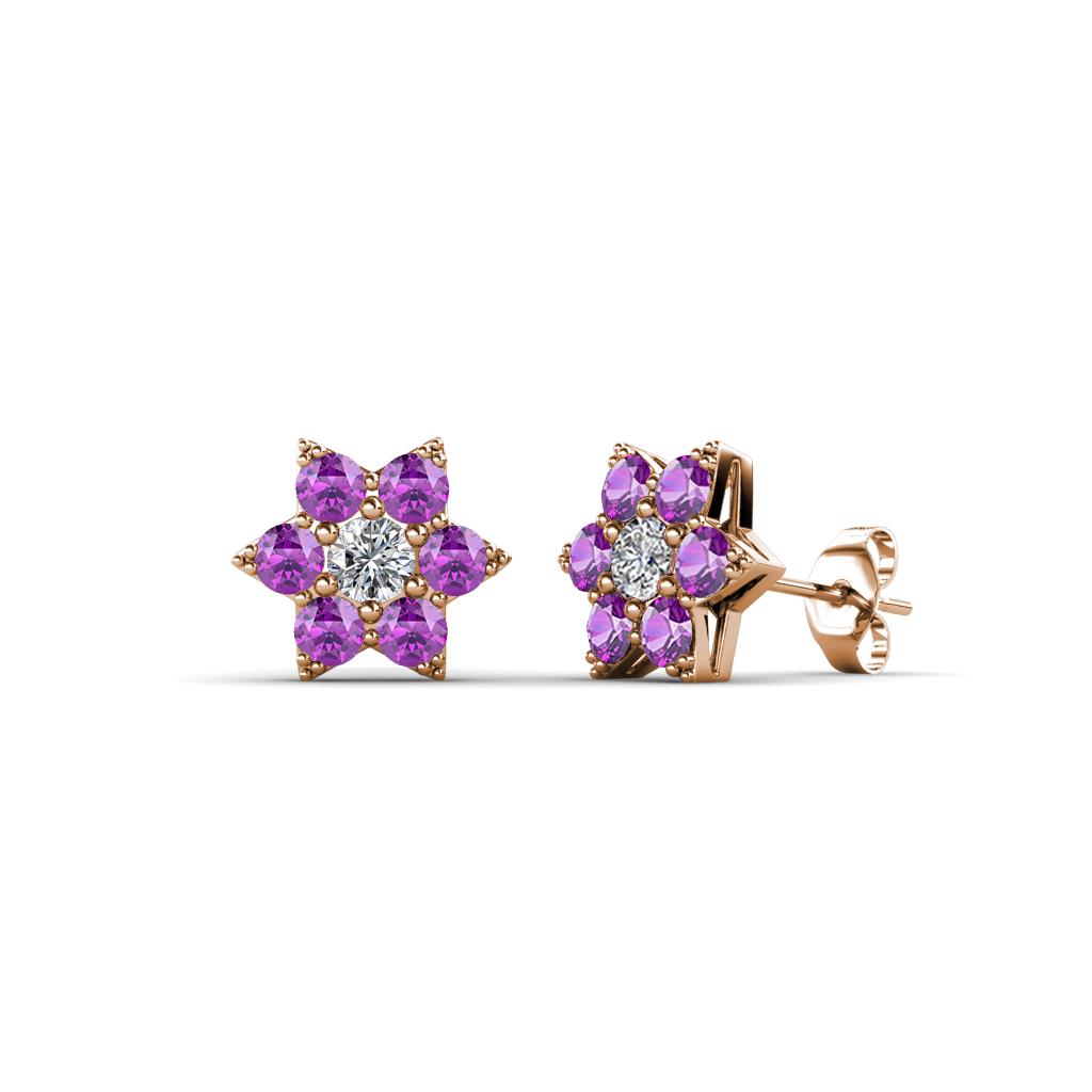 Amora Lab Grown Diamond and Amethyst Flower Earrings 