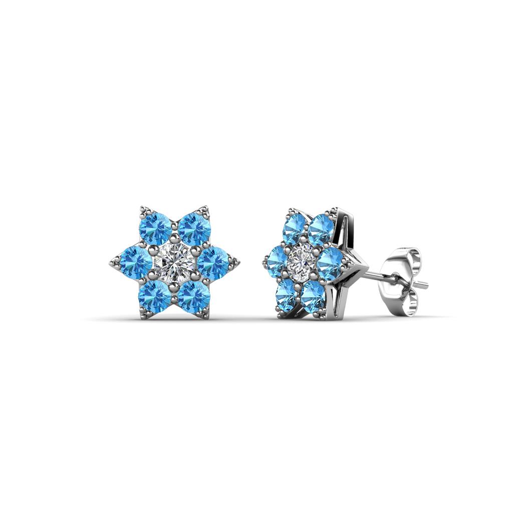 Amora Lab Grown Diamond and Blue Topaz Flower Earrings 