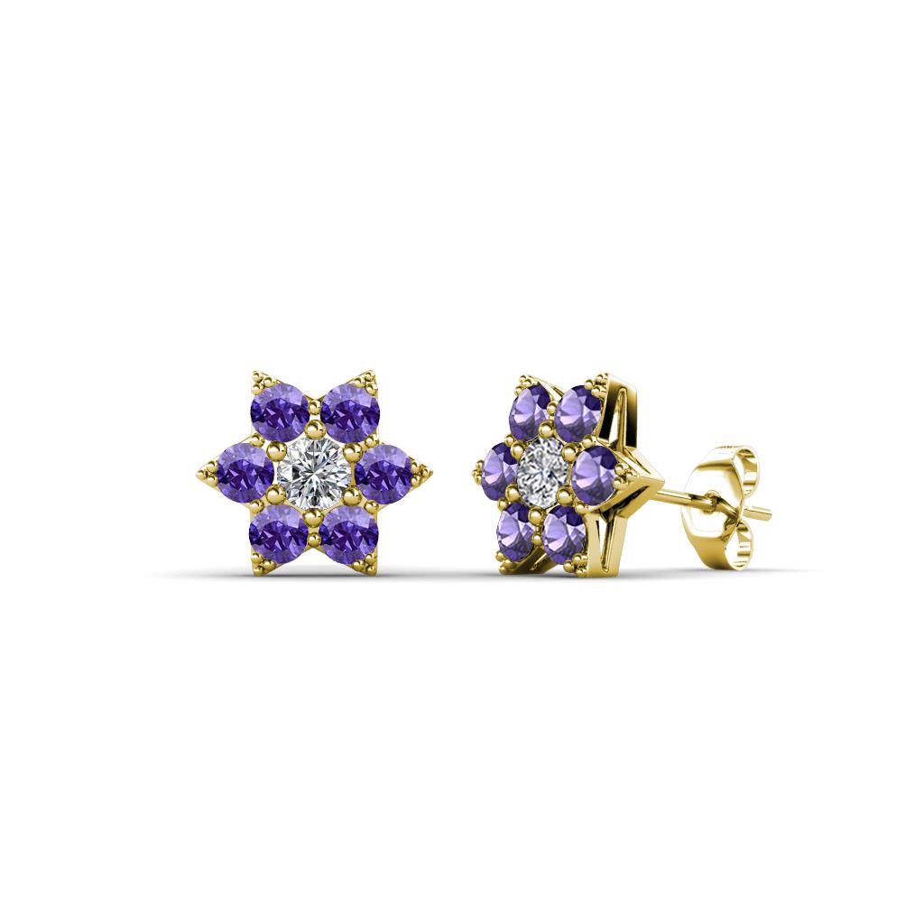 Amora Lab Grown Diamond and Iolite Flower Earrings 