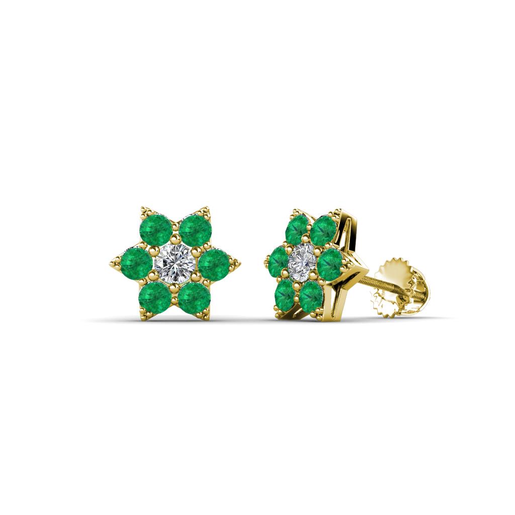 Amora Lab Grown Diamond and Emerald Flower Earrings 