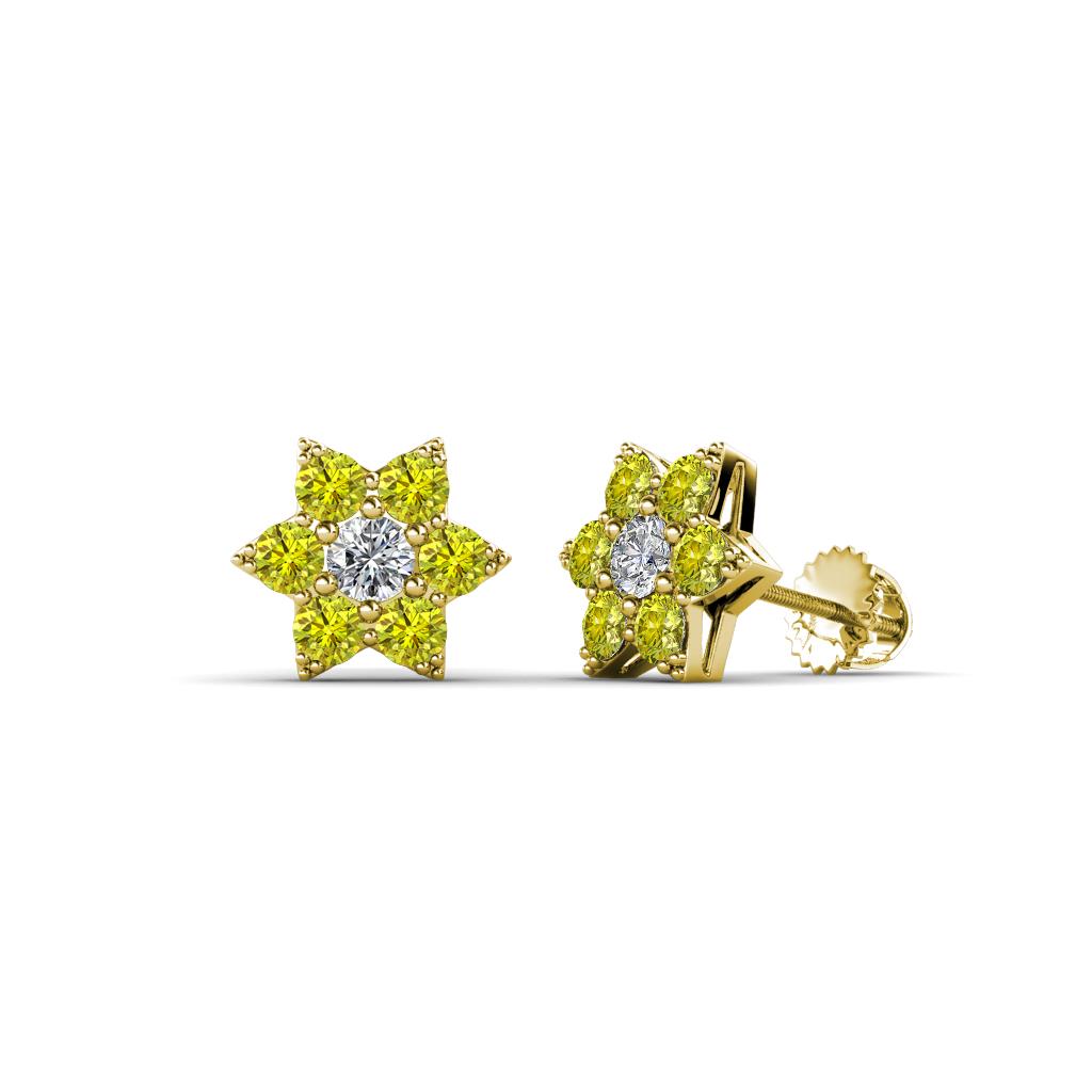 Amora Yellow and White Yellow Diamond Flower Earrings 