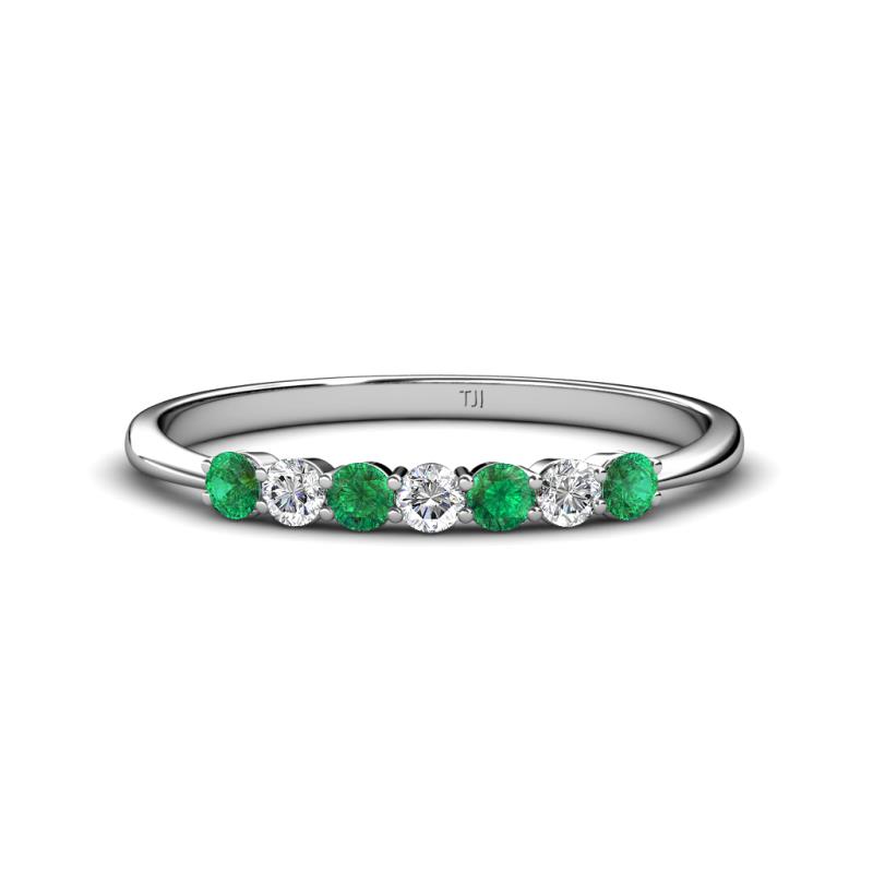 Reina 2.60 mm Emerald and Diamond 7 Stone Wedding Band 