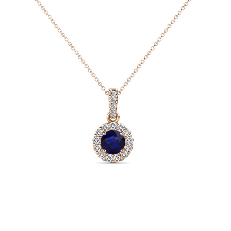 Azaria Blue Sapphire and Diamond Halo Pendant 