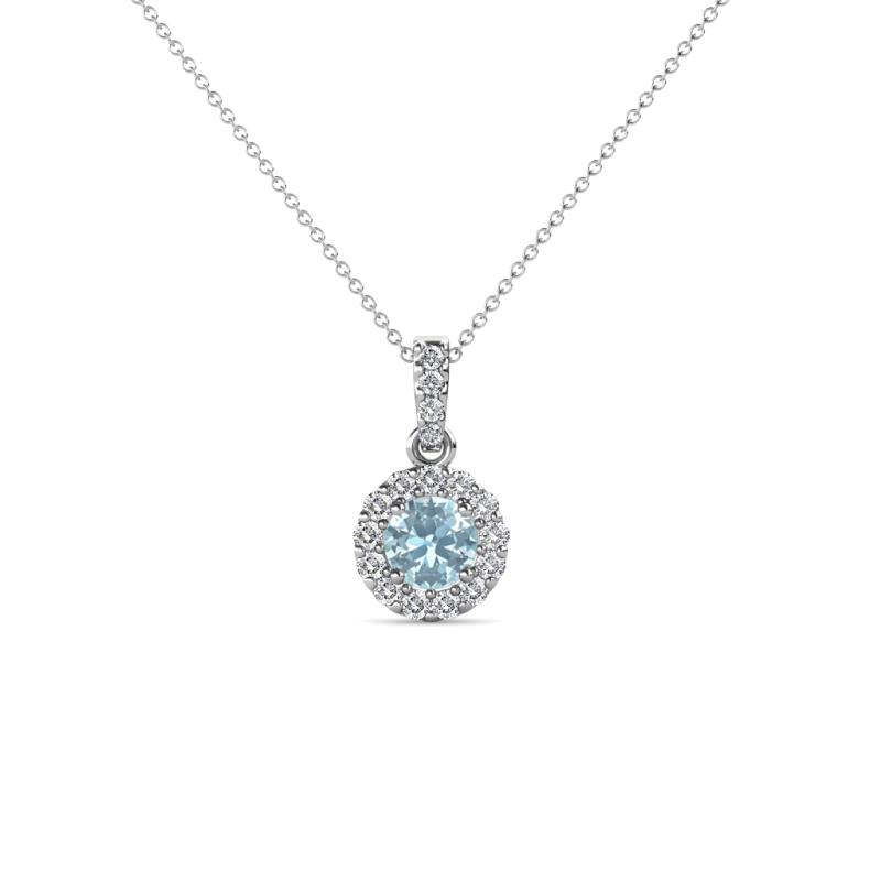 Azaria Aquamarine and Diamond Halo Pendant 