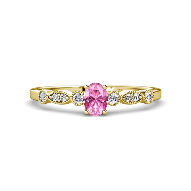 Kiara 0.80 ctw Pink Sapphire Oval Shape (6x4 mm) Solitaire Plus accented Natural Diamond Engagement Ring 