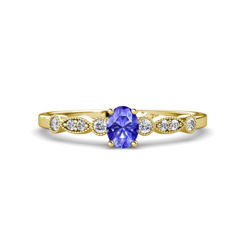 Kiara 0.70 ctw Tanzanite Oval Shape (6x4 mm) Solitaire Plus accented Natural Diamond Engagement Ring 