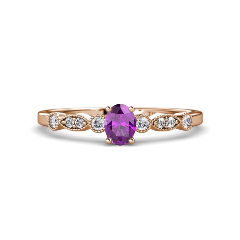Kiara 0.64 ctw Amethyst Oval Shape (6x4 mm) Solitaire Plus accented Natural Diamond Engagement Ring 