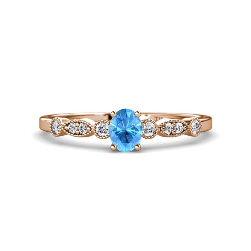 Kiara 0.78 ctw Blue Topaz Oval Shape (6x4 mm) Solitaire Plus accented Natural Diamond Engagement Ring 