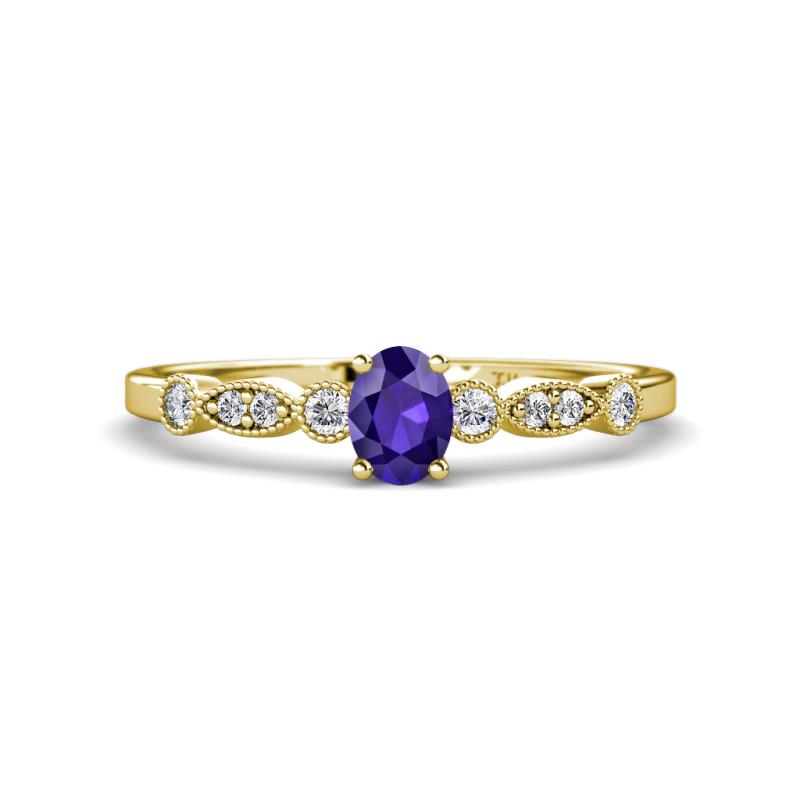 Kiara 0.60 ctw Iolite Oval Shape (6x4 mm) Solitaire Plus accented Natural Diamond Engagement Ring 