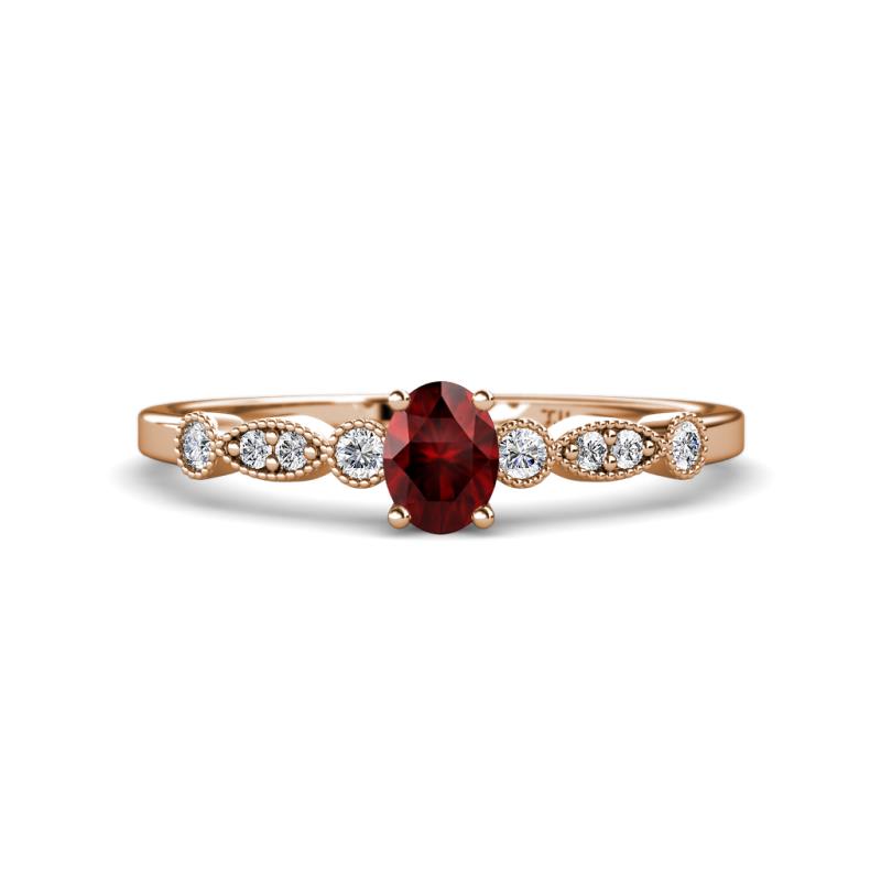 Kiara 0.78 ctw Red Garnet Oval Shape (6x4 mm) Solitaire Plus accented Natural Diamond Engagement Ring 