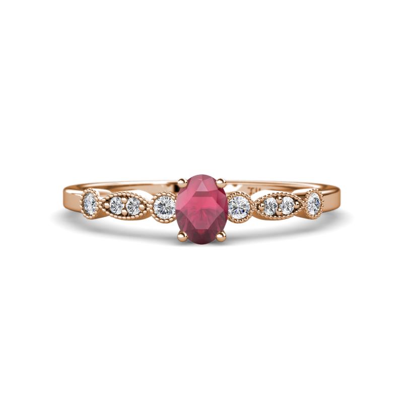 Kiara 0.83 ctw Rhodolite Garnet Oval Shape (6x4 mm) Solitaire Plus accented Natural Diamond Engagement Ring 