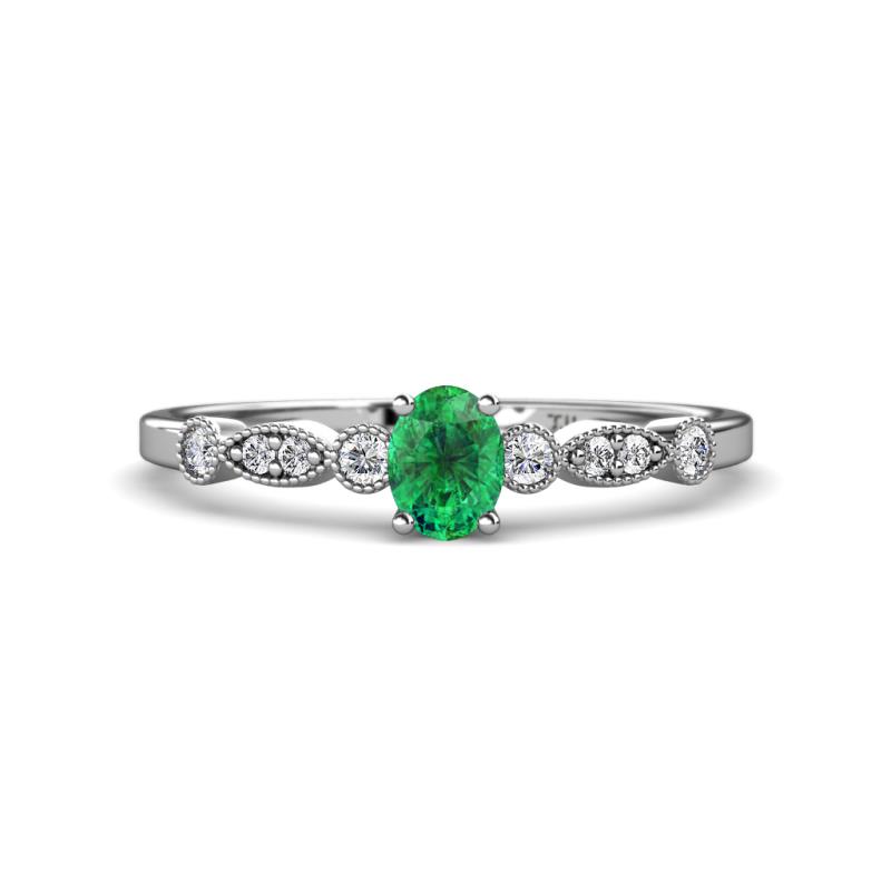 Kiara 0.58 ctw Emerald Oval Shape (6x4 mm) Solitaire Plus accented Natural Diamond Engagement Ring 