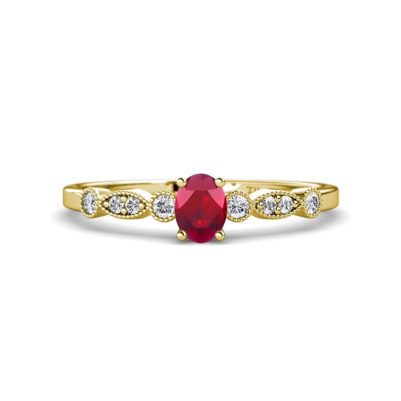 Kiara 0.65 ctw Ruby Oval Shape (7x5 mm) Solitaire Plus accented Natural Diamond Engagement Ring 