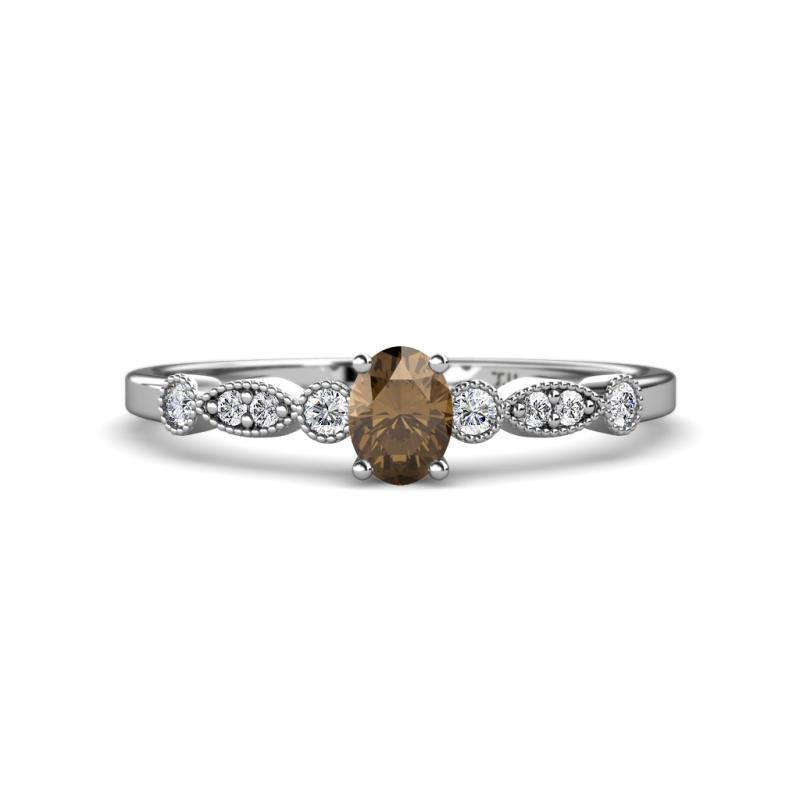 Kiara 0.66 ctw Smoky Quartz Oval Shape (7x5 mm) Solitaire Plus accented Natural Diamond Engagement Ring 