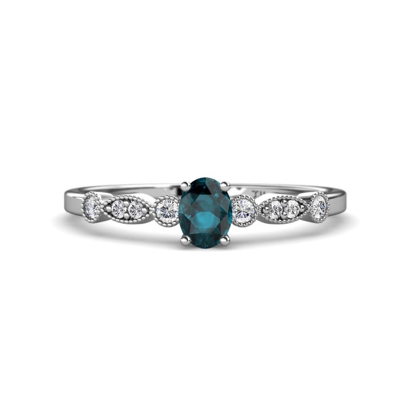 Kiara 0.78 ctw London Blue Topaz Oval Shape (7x5 mm) Solitaire Plus accented Natural Diamond Engagement Ring 