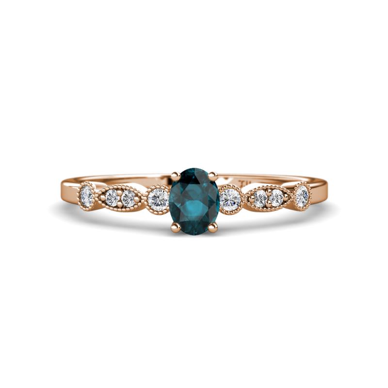 Kiara 0.78 ctw London Blue Topaz Oval Shape (6x4 mm) Solitaire Plus accented Natural Diamond Engagement Ring 