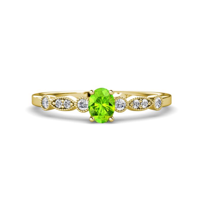 Kiara 0.75 ctw Peridot Oval Shape (7x5 mm) Solitaire Plus accented Natural Diamond Engagement Ring 