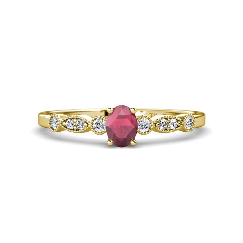 Kiara 0.83 ctw Rhodolite Garnet Oval Shape (6x4 mm) Solitaire Plus accented Natural Diamond Engagement Ring 