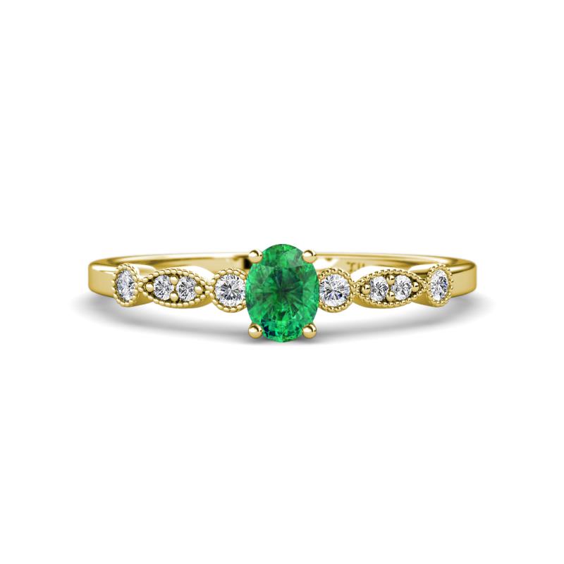 Kiara 0.58 ctw Emerald Oval Shape (6x4 mm) Solitaire Plus accented Natural Diamond Engagement Ring 