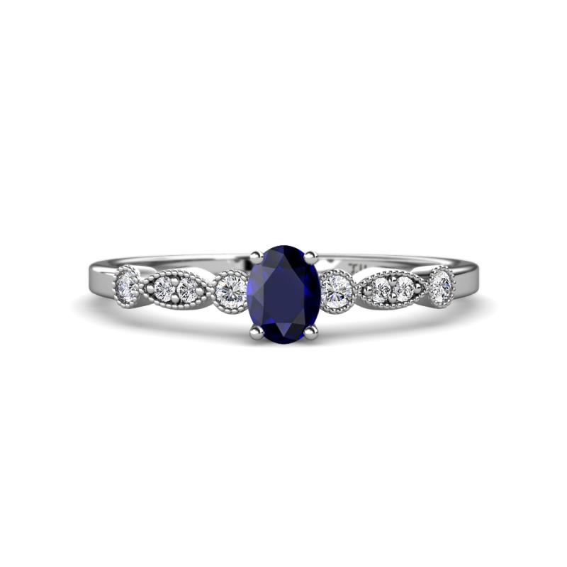 Kiara 0.80 ctw Blue Sapphire Oval Shape (6x4 mm) Solitaire Plus accented Natural Diamond Engagement Ring 