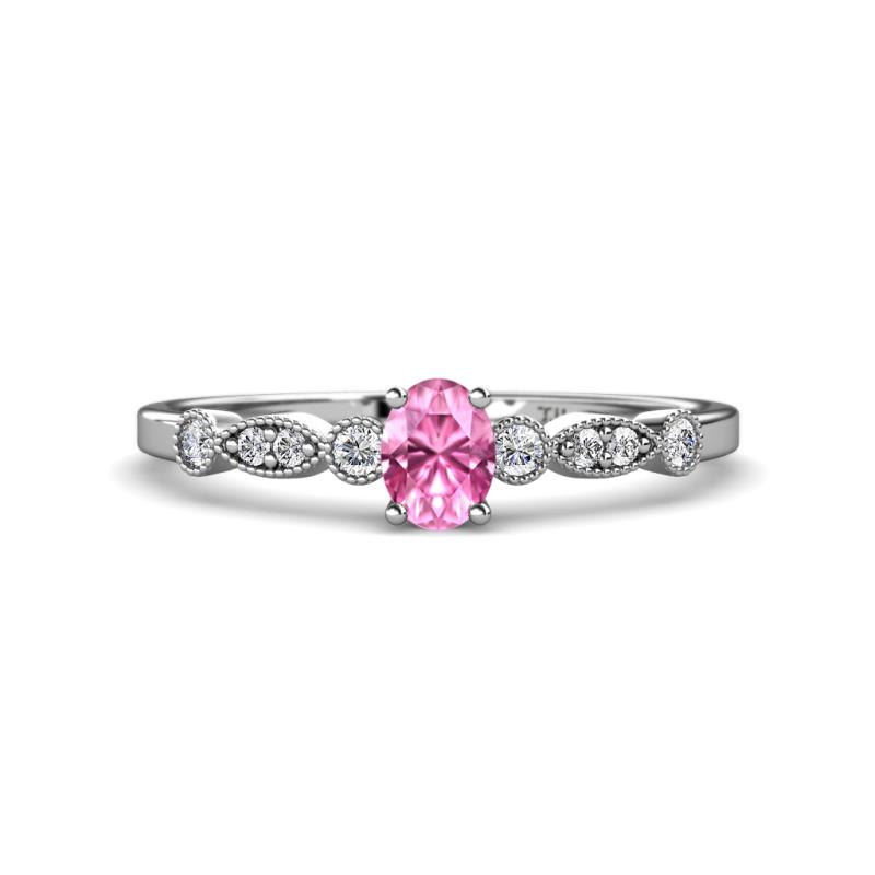 Kiara 0.80 ctw Pink Sapphire Oval Shape (6x4 mm) Solitaire Plus accented Natural Diamond Engagement Ring 