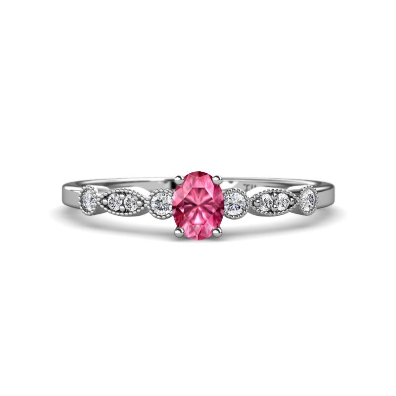 Kiara 0.70 ctw Pink Tourmaline Oval Shape (6x4 mm) Solitaire Plus accented Natural Diamond Engagement Ring 