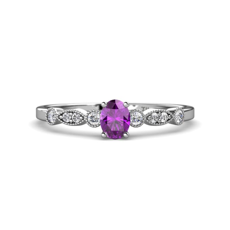 Kiara 0.64 ctw Amethyst Oval Shape (6x4 mm) Solitaire Plus accented Natural Diamond Engagement Ring 