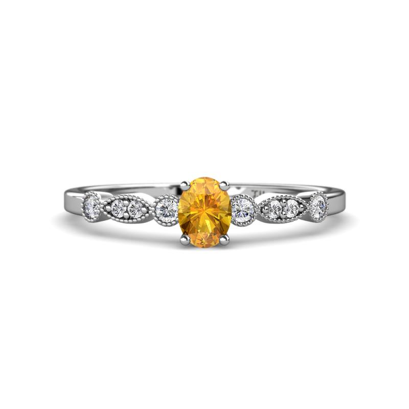 Kiara 0.64 ctw Citrine Oval Shape (6x4 mm) Solitaire Plus accented Natural Diamond Engagement Ring 