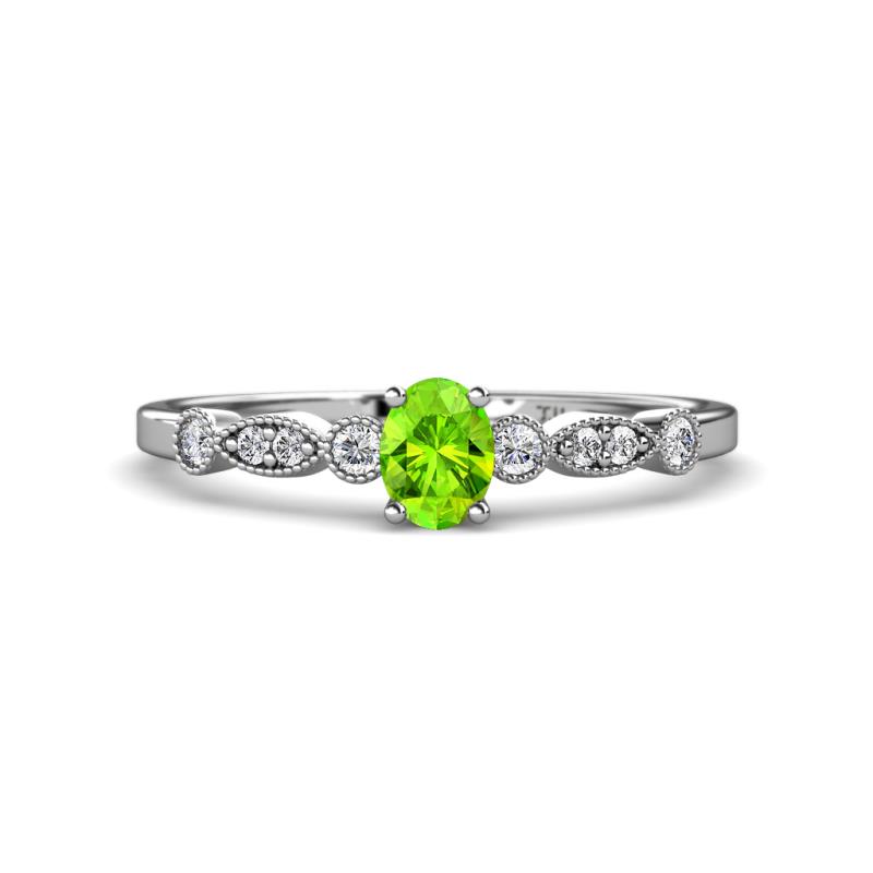 Kiara 0.75 ctw Peridot Oval Shape (6x4 mm) Solitaire Plus accented Natural Diamond Engagement Ring 