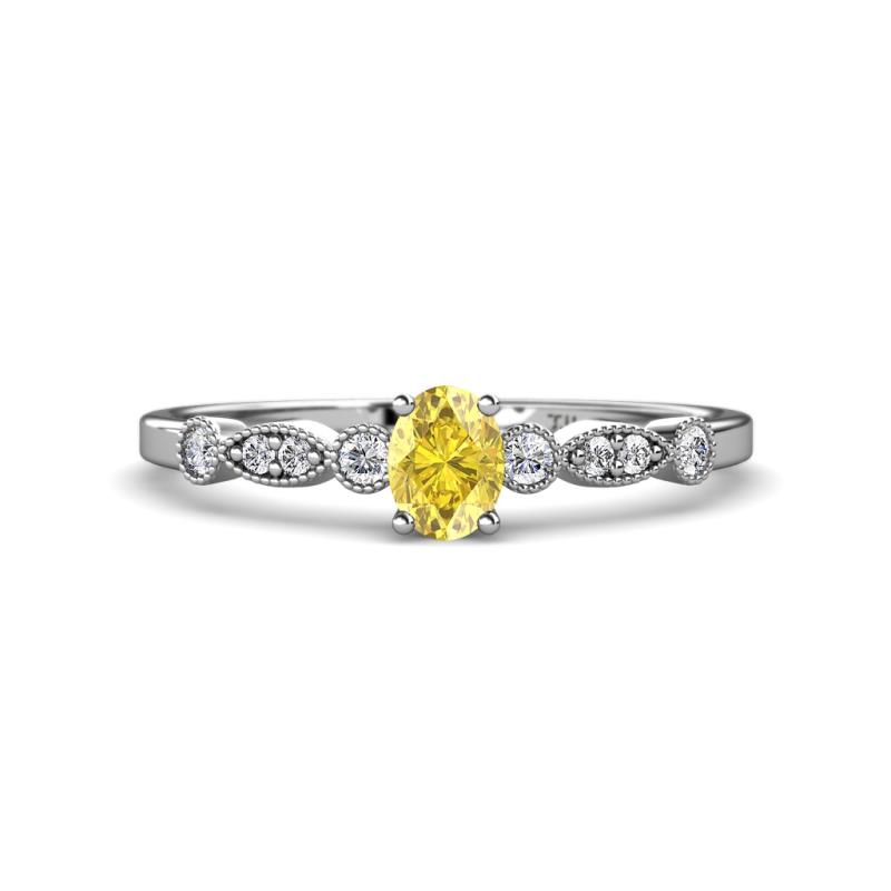 Kiara 0.80 ctw Yellow Sapphire Oval Shape (6x4 mm) Solitaire Plus accented Natural Diamond Engagement Ring 