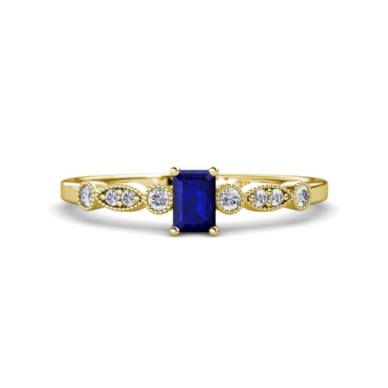 Kiara Desire Emerald Cut Blue Sapphire and Round Diamond Engagement Ring 