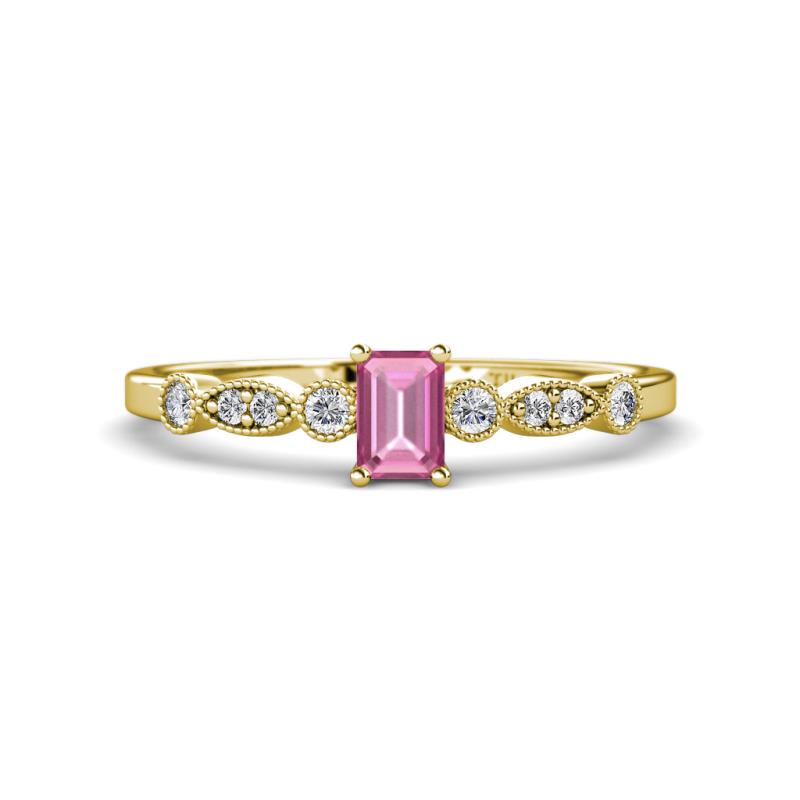 Kiara Desire Emerald Cut Pink Sapphire and Round Diamond Engagement Ring 