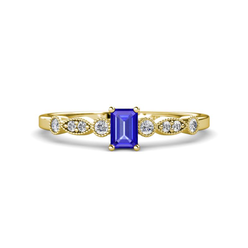 Kiara Desire Emerald Cut Tanzanite and Round Diamond Engagement Ring 